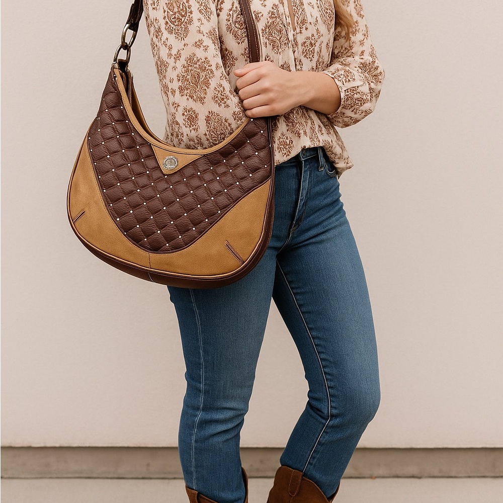 Elegant Two-Tone Quilted Shoulder‎ Bag
